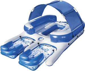 CoolerZ Tropical Breeze III Inflatable 8-Person Floating Island with UV Sun Shade and Connecting Lounge Rafts