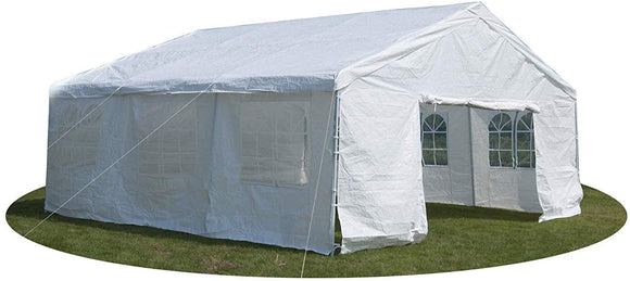 20×20 Heavy Duty Party Tent Carport Wedding Canopy Steel W/Sidewalls White