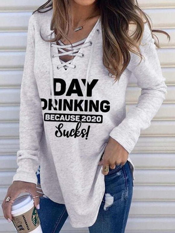 Letter print V-neck long sleeve sweatshirt