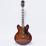NEW GROTE 335 style Jazz Electric Guitar Flame Maple top Semi-Hollow Body Gold Hardware (black)