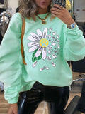 Floral Animal Print Round Neck Long Sleeves Sweatshirt
