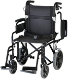 Lightweight Transport Chair with Locking Hand Brakes, 12” Rear Wheels, Removable & Flip Up Arms for Easy Transfer, Anti-Tippers Included, Black