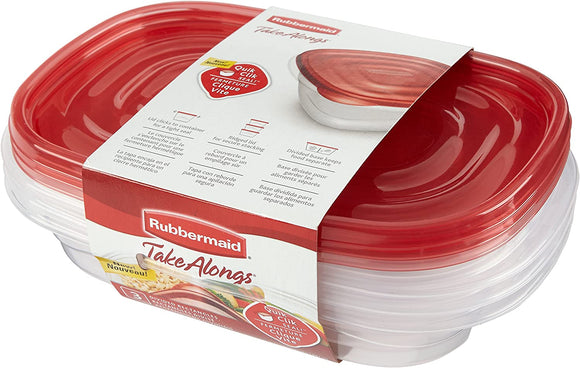 Rubbermaid TakeAlongs Divided Rectangle 3.7 Cups Red Food Storage Container 3 Pack