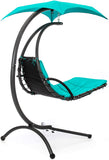 Hanging Curved Chaise Lounge Chair Swing for Backyard, Patio w/Pillow, Canopy, Stand – Teal