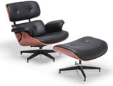 Modern Lounge Chair with Ottoman, High Grade Leather Lounges Chrome Base Support Chairs for Living Room