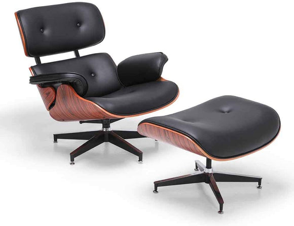 Modern Lounge Chair with Ottoman, High Grade Leather Lounges Chrome Base Support Chairs for Living Room