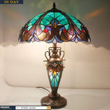 Stained Glass Lamp 3 Light W16 H24 Inch Tiffany Style Green Liaison Table Night Light for Living Room Bedroom Antique Dresser Coffee Table Beside Bookcase S160G