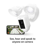 Ring Floodlight Camera Motion-Activated HD Security Cam Two-Way Talk and Siren Alarm, White