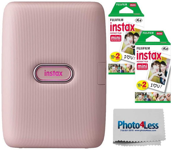 Instax Mini Link Smartphone Printer + Fuji Instax Mini Film (40 Sheets) – Instax Mini Printer Bundle (Dusky Pink)