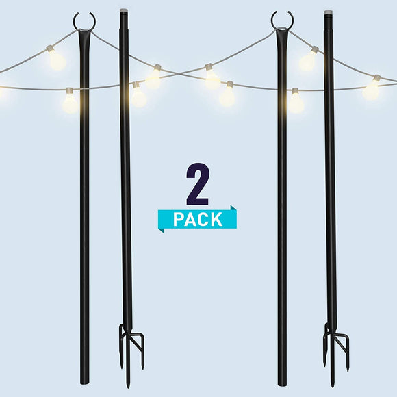 String Light Poles for Outdoors (2 x 9ft) Twist Connection Pole to Stay Straight + Strong for LED Hanging Solar Bulbs for House Garden Patio Wedding Cafe Party