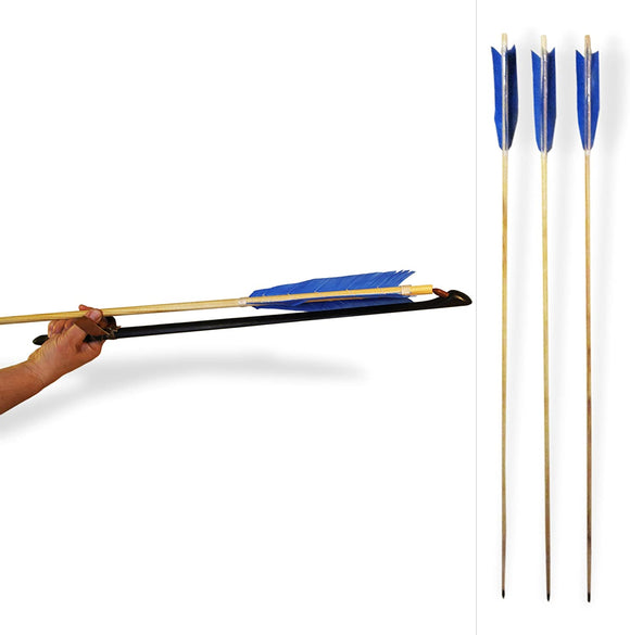 Nanticoke Atlatl with Leather Handle and Three Six Foot Fletched Darts