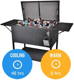 80 Quart Rattan Rolling Cooler Cart, Portable Wicker Cooler Trolley, Backyard Party Drink Beverage Bar, Ice Chest with Wheels (Black)