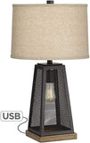 Barris Industrial Artisan Table Lamp with Nightlight LED USB Charging Port Metal Mesh Base Burlap Shade for Living Room Bedroom Bedside Nightstand Office – Franklin Iron Works