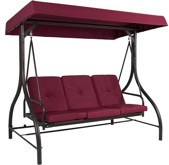 3-Seat Converting Outdoor Patio Canopy Swing Hammock – Burgundy