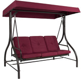 3-Seat Converting Outdoor Patio Canopy Swing Hammock – Burgundy