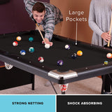 Fat Cat Trueshot 6’ Pool Table with Folding Legs for Easy Storage, Included Pool Cues and Billiard Ball, and Deep Black Playing Cloth