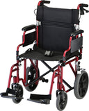 Lightweight Transport Chair with Locking Hand Brakes, 12” Rear Wheels, Removable & Flip Up Arms for Easy Transfer, Anti-Tippers Included, Black