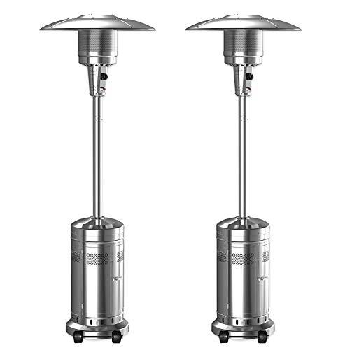 2 Set 48,000-BTU Umbrella Patio Propane Heater with Wheels,Stainless Steel Patio Heater,Stainless Steel Floorstanding Liquid Propane Heater Outdoor Patio,Patio Heater Standing Outdoor (Color:Silver)