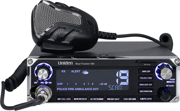 BEARTRACKER 885 Hybrid Full-Featured CB Radio + Digital TrunkTracking Police/Fire/Ambulance/DOT Scanner w/ BearTracker Warning System Alerts, 40-channel CB, 4-Watts power, 7-color display.