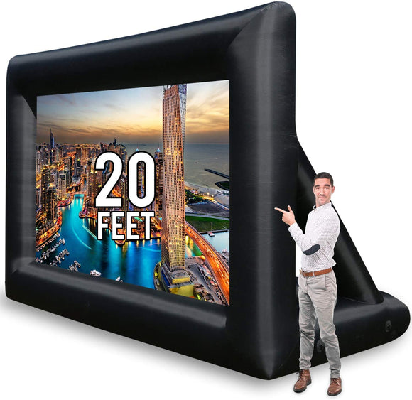 20 Feet Inflatable Outdoor and Indoor Theater Projector Screen – Includes Inflation Fan, Tie-Downs and Storage Bag – Supports Front and Rear Projection