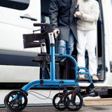 2 in 1 Rollator-Transport Chair w/Paded Seatrest, Reversible Backrest and Detachable Footrests, Sky Blue