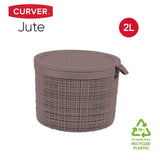 Jute Round Basket 2L with Lid Peppercorn