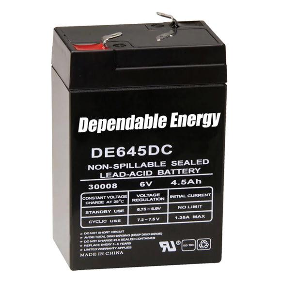 American Hunter DE645DC / 6V 4.5 AMP HR RECHARGEABLE BATTERY / TAB TOP  BULK – DE-30008