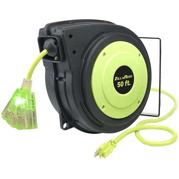 Flexzilla Extension Cord Reel 50' 14/3 AWG SJTOW Grounded Triple Tap Outlet Indoor/Dry Locations – FZ8140503