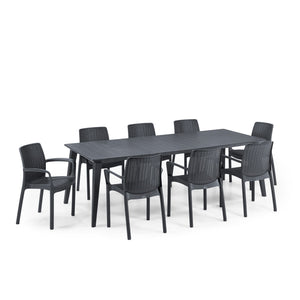 Lima Long Dining Table 240cm + Bali Chairs Graphite Set + FREE DELIVERY