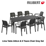 Long Lima Table + 8 Tisara Chairs Graphite (Free Delivery)