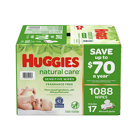 Huggies Natural Care Sensitive Baby Wipe Refill, Fragrance Free (1,088 ct.)