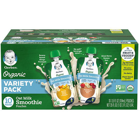 Gerber Organic Oat Milk Smoothie Variety Pack (3.5 fl. oz., 10 ct.)