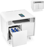 SOBRO Smart Side/Nightstand Table – with Cooling Drawer, Wireless Charging, Bluetooth Speakers, USB-C and 120V outlets, LED Light, White/White