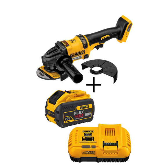 DEWALT FLEXVOLT 60-Volt MAX Cordless Brushless 4-1/2 in. Angle Grinder w/ Kickback Brake, (1) FLEXVOLT 9.0Ah Battery & Charger