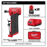 Milwaukee M12 FUEL 12-Volt Lithium-Ion Brushless Cordless 1/4 in. Right Angle Die Grinder Kit w/ (2) 2.0Ah Batteries