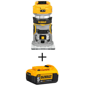 DEWALT 20-Volt MAX XR Cordless Brushless Compact Router with (1) 20-Volt Battery 5.0Ah