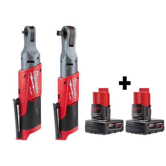 Milwaukee M12 FUEL 12-Volt Lithium-Ion Brushless Cordless 1/4 in. Ratchet and 1/2 in. Ratchet with two 3.0 Ah Batteries