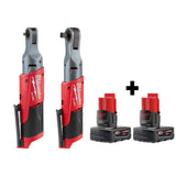 Milwaukee M12 FUEL 12-Volt Lithium-Ion Brushless Cordless 1/4 in. Ratchet and 1/2 in. Ratchet with two 3.0 Ah Batteries