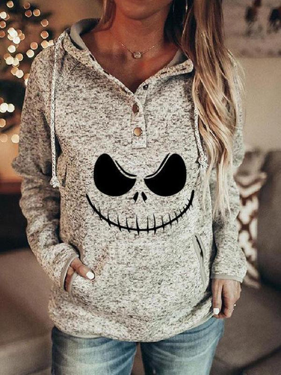Print Halloween Long Sleeves Hoodie