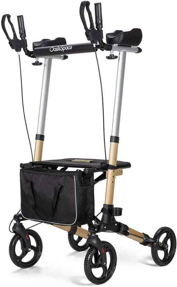Narrow Lightweight Upright Walker, Stand Up Rollator Walker with Arm Rests Support Up to 300lbs (Champagne)