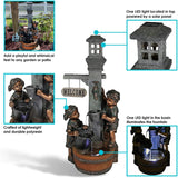 Children Playing with Faucet Outdoor Water Fountain – Patio & Backyard Water Feature with LED Lights – 40 Inch Tall