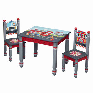 Fantasy Fields – Little Fire Fighters Kids Wooden Table & Set of 2 Chairs Hand Painted Lead Free Water-based Paint