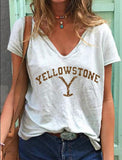 Loose V-neck Short-sleeved   T-shirt