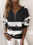Print Striped Round Neck Long Sleeves Sweatshirt