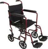 Aluminum Transport Wheelchair – 19” Wheel Chair Transport Chair – Burgundy