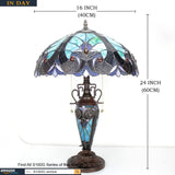 Stained Glass Lamp 3 Light W16 H24 Inch Tiffany Style Green Liaison Table Night Light for Living Room Bedroom Antique Dresser Coffee Table Beside Bookcase S160G