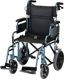 Lightweight Transport Chair with Locking Hand Brakes, 12” Rear Wheels, Removable & Flip Up Arms for Easy Transfer, Anti-Tippers Included, Black