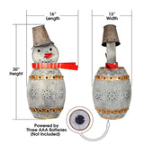 Alpine Corporation 30 in. Tall Weathered Barrel Snowman With Warm White LED Lights