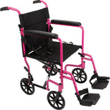 Aluminum Transport Wheelchair – 19” Wheel Chair Transport Chair – Burgundy