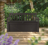 Keter 213126 Eden 70 Gallon All Weather Outdoor Patio Storage Garden Bench Deck Box, Brown (Renewed)